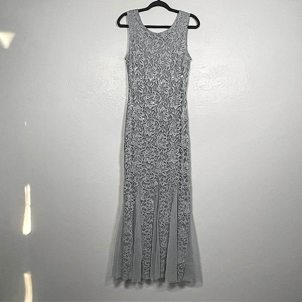 Formal Dress Sequined Gray with Flutter Trim